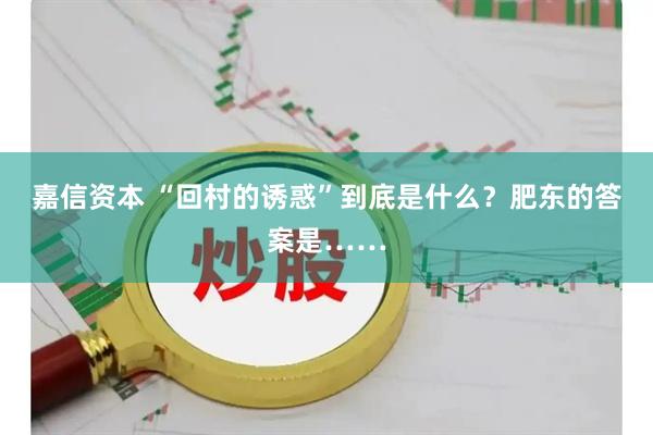 嘉信资本 “回村的诱惑”到底是什么？肥东的答案是……